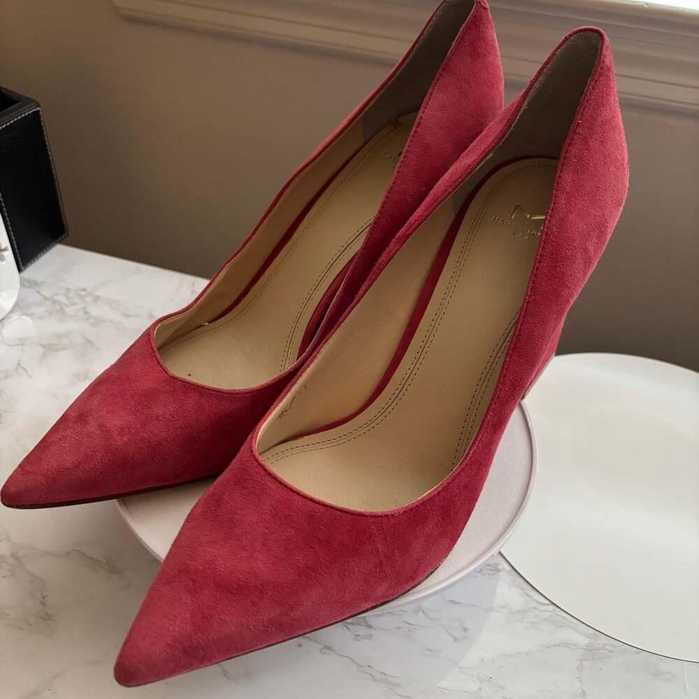 Marc Fisher LTD Red Suede Pointed Toe Block Heel Pumps Size 10M